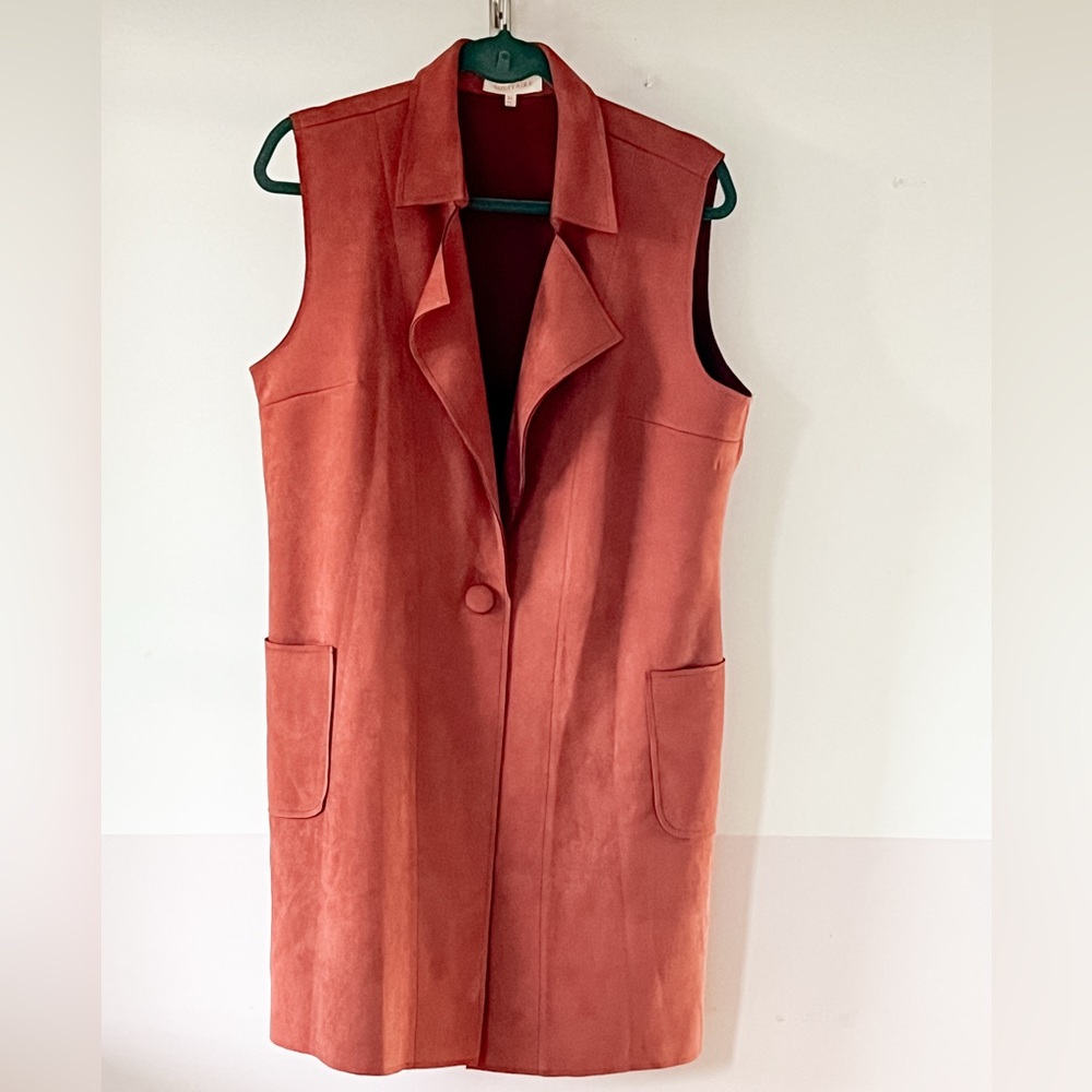 Faux suede long vest